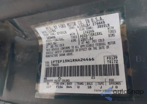 1994 Ford F150 z USA, uszkodzony, nr VIN 1FTEF15N1RNA24466